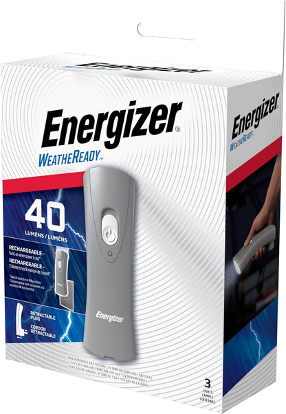 Energizer Auto-On LED Flashlights Rechargeable (3-Pack) for Home Power Failure, Plug in LED Flashlight for Power Outage, Night Light, Hurricane Preparedness