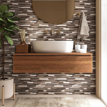Yipscazo 2026 New Upgrade 11.34" X 11.57" Peel and Stick Backsplash, Stick on Backsplash Tiles for Kitchen, Bathroom, Fireplace (10 Sheets, Beige Rocks + Rose Gold)