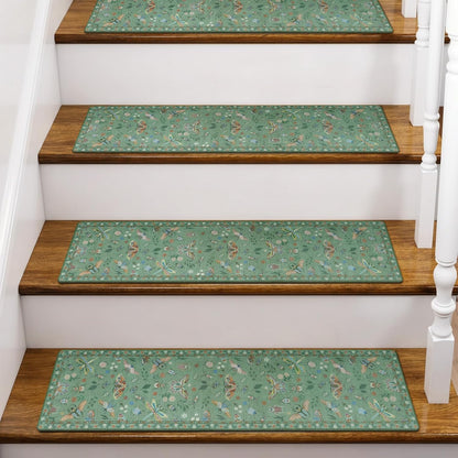 OJIA Insect Print Stair Treads Non Slip Stair Runners for Wooden Steps Indoor, 15PCS 8"x30" Rubber Backing Carpet Treads for Wood Stairs Staircase Step Treads for Kids & Dogs, Stair Covers, Black