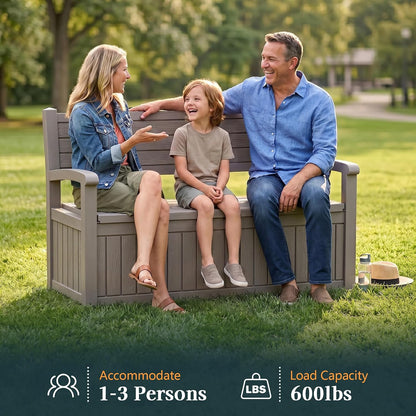 Outdoor Bench, Waterproof Garden Bench with Storage, 100 Gallon Lockable Resin Deck Box, Weatherproof Bench Seating for Patio Yard Cushions Tools, Black