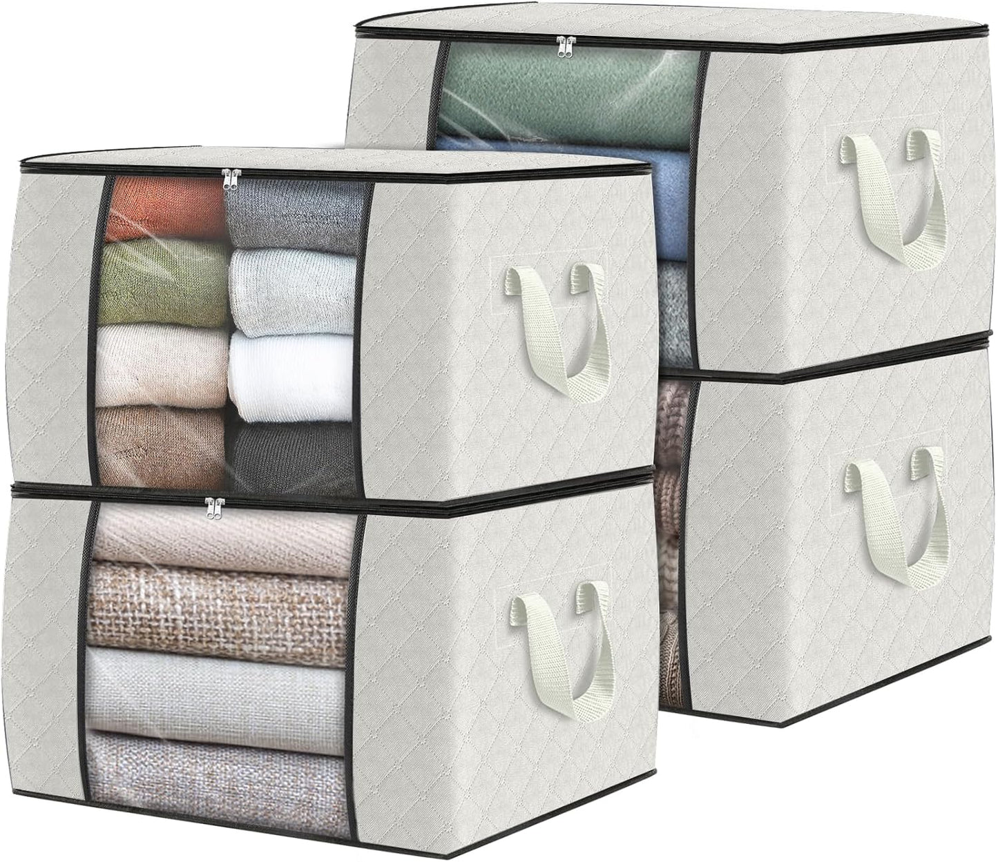 Fab totes 6 Pack Storage Bags for Clothes and Blanket, Foldable Closet Organizers and Storage with Zippers, Clear Window and Handles, Fabric Storage Bins for Sweater, Comforter, Bedding,Linen Sheets