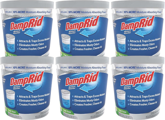 DampRid Refillable Moisture Absorber, 11 oz., 6-Pack - Fresh Scent Moisture Absorbers, 10% More Absorbing Power*, Eliminates Musty Odors for Fresher, Cleaner Air