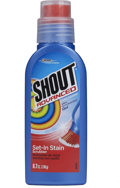 Shout Advanced Ultra Concentrated Gel Brush, 8.7 Ounce, Treats Dried Food, Coffee, Wine, Makeup Stains, Safe for All Colorfast Washables, Works in All Water Temperatures