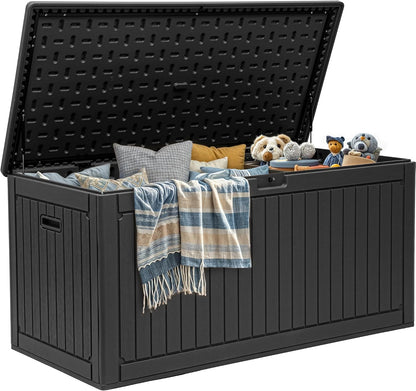 YITAHOME 100 Gallon Large Outdoor Deck Box | Waterproof Resin Storage Box, Lockable Indoor Outdoor Storage Container for Patio Furniture Cushions, Pool Accessories