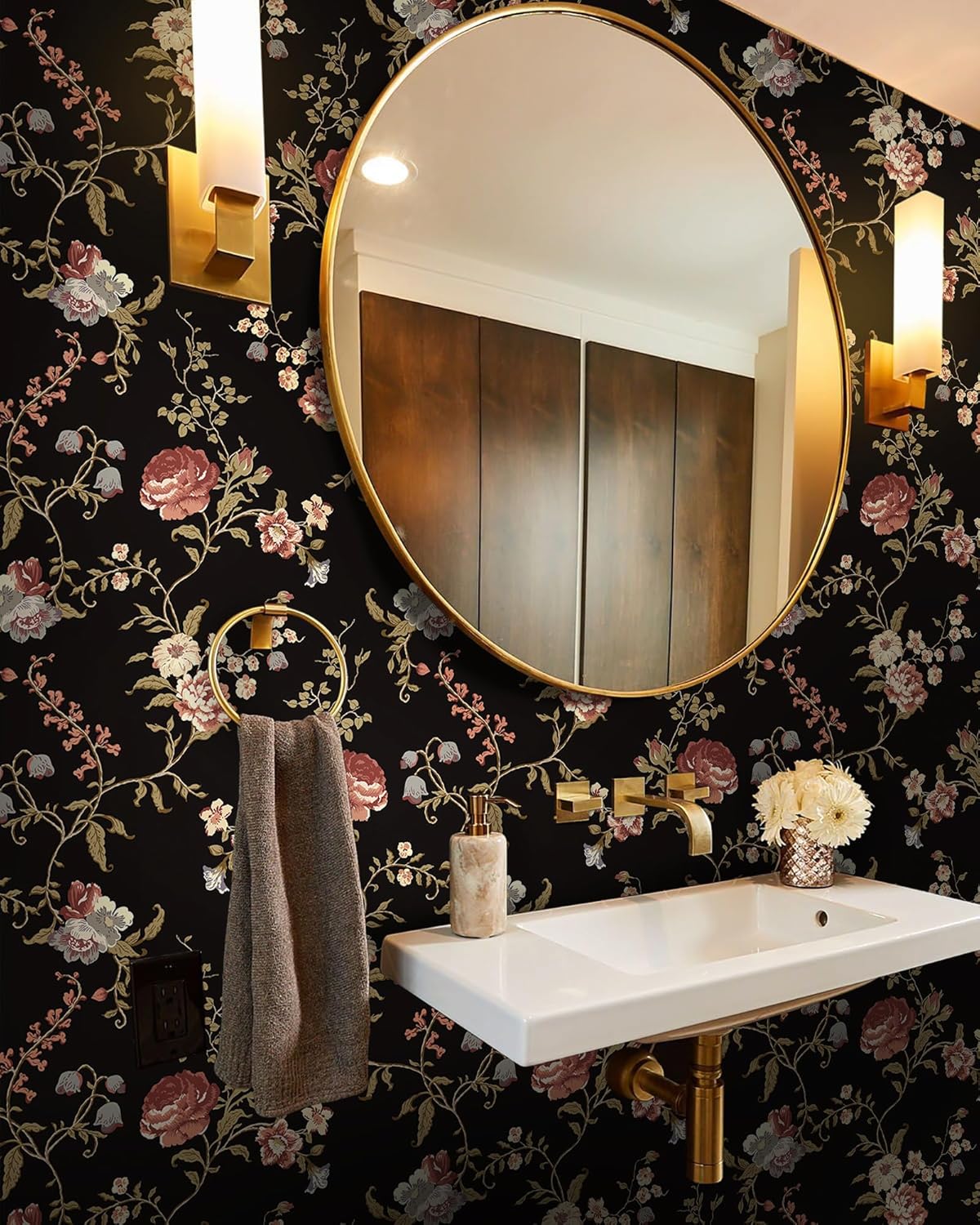 Safiyya Peel and Stick Wallpaper Vintage Floral Contact Paper 17.3" x 78.7" Wall Paper Renter Friendly Self Adhesive Removable Wallpaper for Bathroom Vinyl