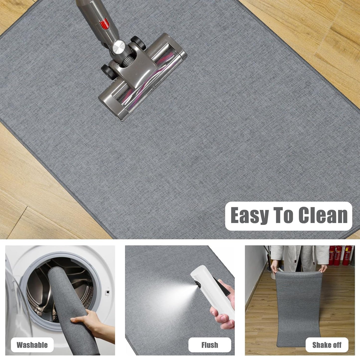 Yancorp 16"x26" Ultra Thin Bathroom Rugs,Low Profile Bath Rug,Rubber mat,Fit Under Door,Non Slip,Machine Washable Shower Rug,Dark Grey