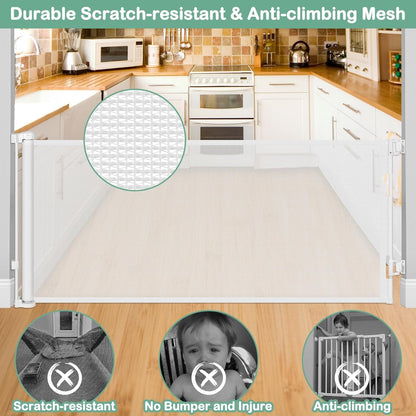55 Inch Retractable Dog Gate Outdoor Scratch-Resistant Mesh Baby Gate for Stairs Retractable Baby Gates for Doorways Anti-Climb Outdoor Dog Gates for Decks Keep Kid/Pet away from Dangerous Place, Gray