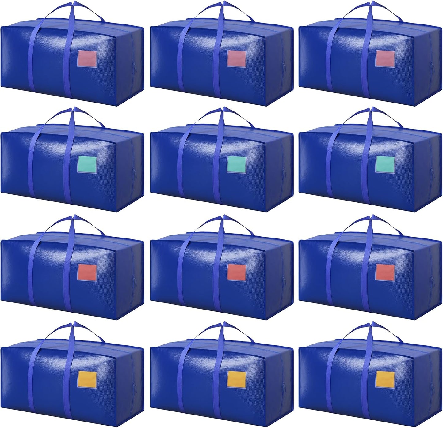 6 Pack Moving Bags Heavy Duty 210GSM with Full-Open Side Zipper, 93L 220lbs Waterproof Foldable Storage Totes for College Dorm Move-In, Moving Boxes Alternative & Home Organization, Blue