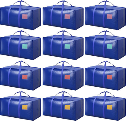 6 Pack Moving Bags Heavy Duty 210GSM with Full-Open Side Zipper, 93L 220lbs Waterproof Foldable Storage Totes for College Dorm Move-In, Moving Boxes Alternative & Home Organization, Blue