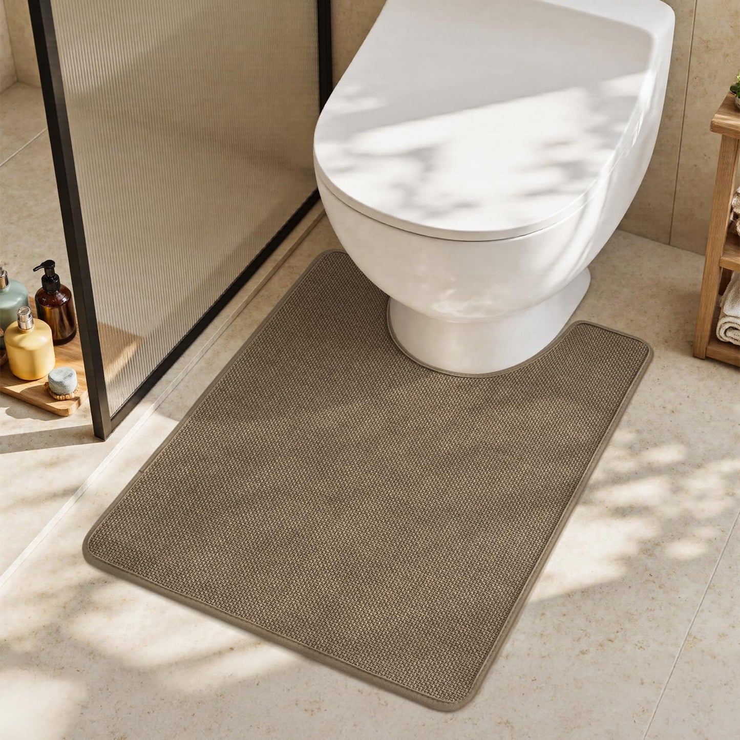 MontVoo Bath Mat Rug-Ultra Thin Non Slip Bath Mats for Bathroom Mat Quick Dry, Rubber Backing Washable Bathroom Rugs Fit Under Door, Absorbent Bath Rugs for Floor,17"x24",Khaki