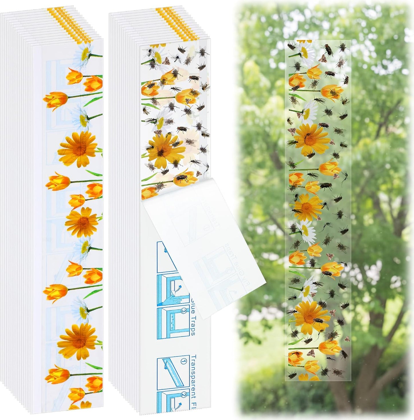Qualirey 30 Pack XL Window Fly Traps for Indoors, Extra Large Fly Paper Sticky Strips, Waterproof & Non Toxic Clear Sticky Traps for Windows, Bug Catcher for House, Kitchen and Office(15"×3")