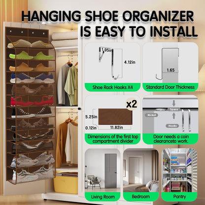 Kotkn Over The Door Shoe Organizer with 12 Large Breathable Pockets - Durable Hanging Storage for the Entire Family's Shoes (White)