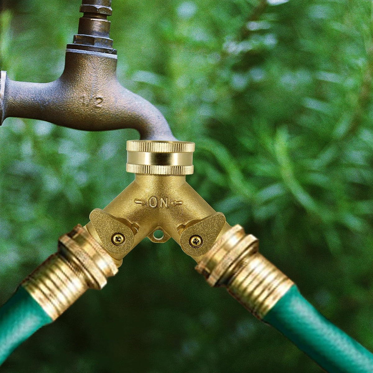 Lifynste 2 Way Brass Hose Splitter, 3/4" Brass Hose Connectors, Y Connector Garden Hose Adapter Connector, 1 Pack