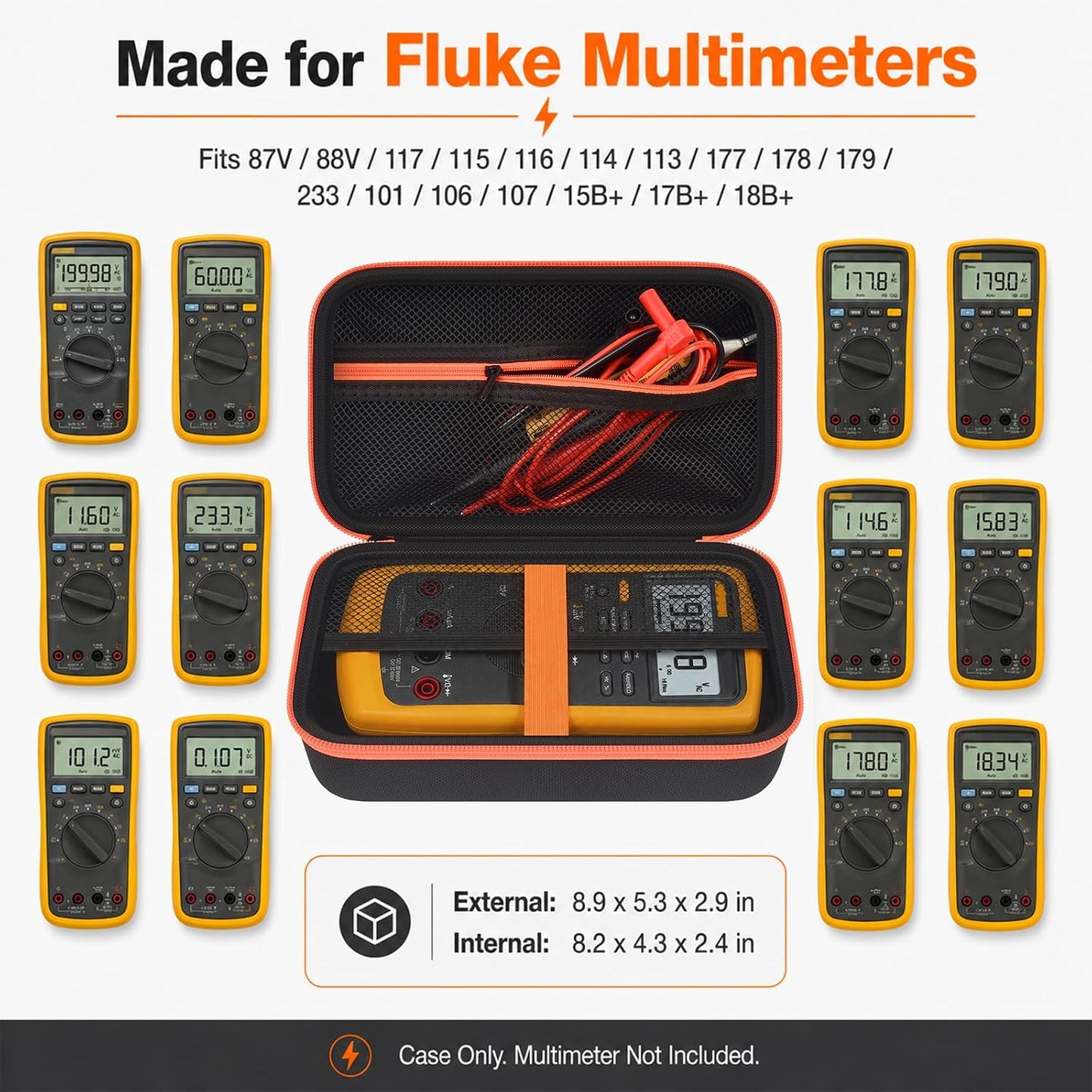 Comecase Hard Carrying Case for Fluke 87-V/ 88V/ 15B+/ 17B+ and More Digital Multimeter, Protective Travel Storage Bag - Black