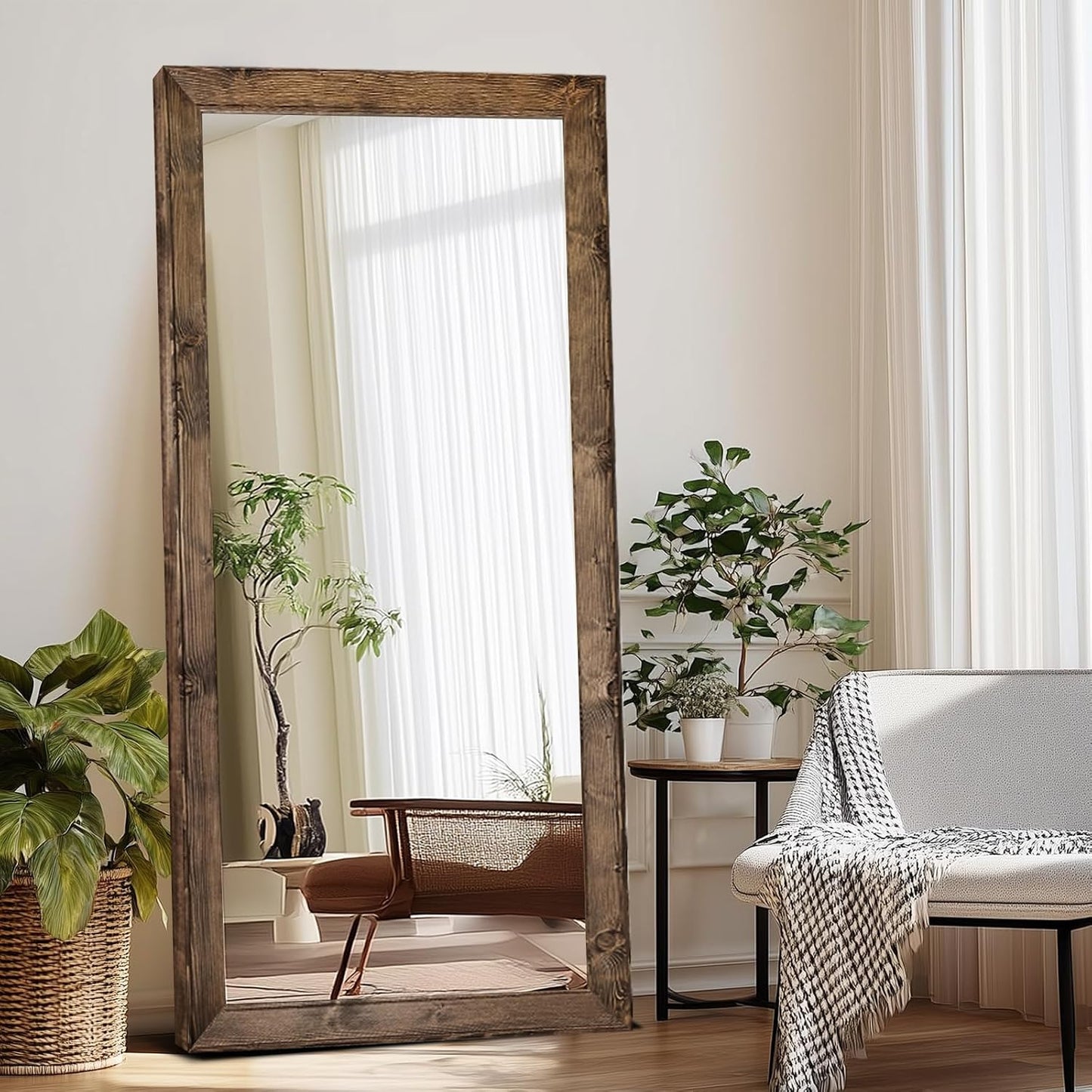 Solid Wood Full Length Mirror - 65"x22" Arched Floor Mirror, Free Standing & Wall Mounted - Elegant Design for Bedroom, Dressing Room, Hallway, Brown