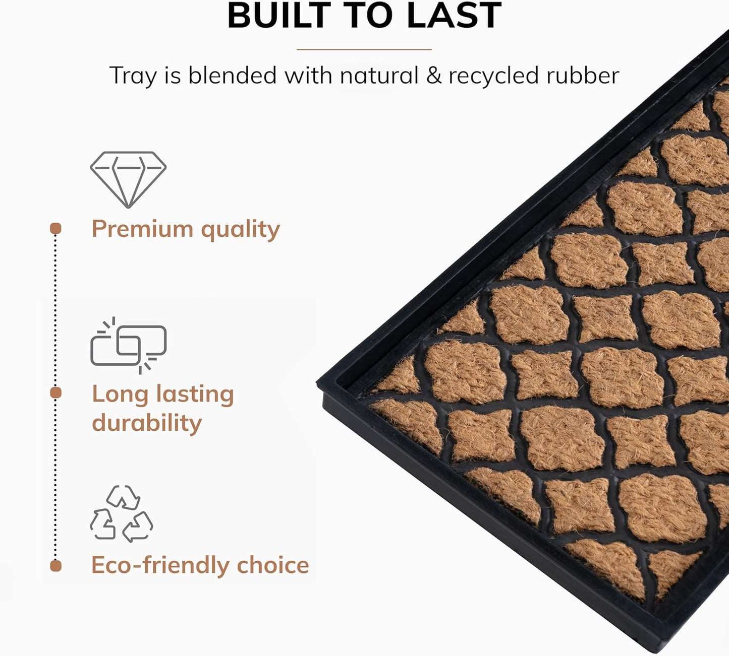 Anji Mountain Heavy Duty Waterproof Rubber Shoe Storage Mat Organizer/Boot Storage Tray Multi Use for Entryway with Coir, Tan Insert, Fits 4 Pair (46.5" Wide)