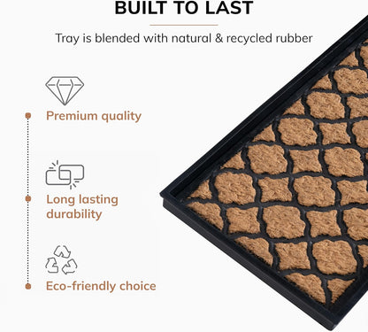 Anji Mountain Heavy Duty Waterproof Rubber Shoe Storage Mat Organizer/Boot Storage Tray Multi Use for Entryway with Coir, Tan Insert, Fits 4 Pair (46.5" Wide)