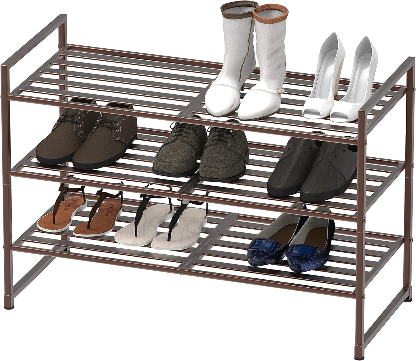 Simple Houseware 3-Tier Stackable Shoes Rack Storage Shelf, Black