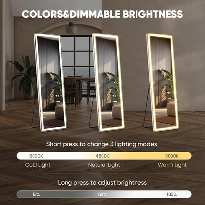 Arched Mirror Full Length, Upgraded 16"x59" Body Wall Mirrors with Shatter-Proof Glass, Floor Standing, Hanging or Leaning, Tall Arch Mirror with Stand Aluminum Alloy Frame for Bedroom, Black
