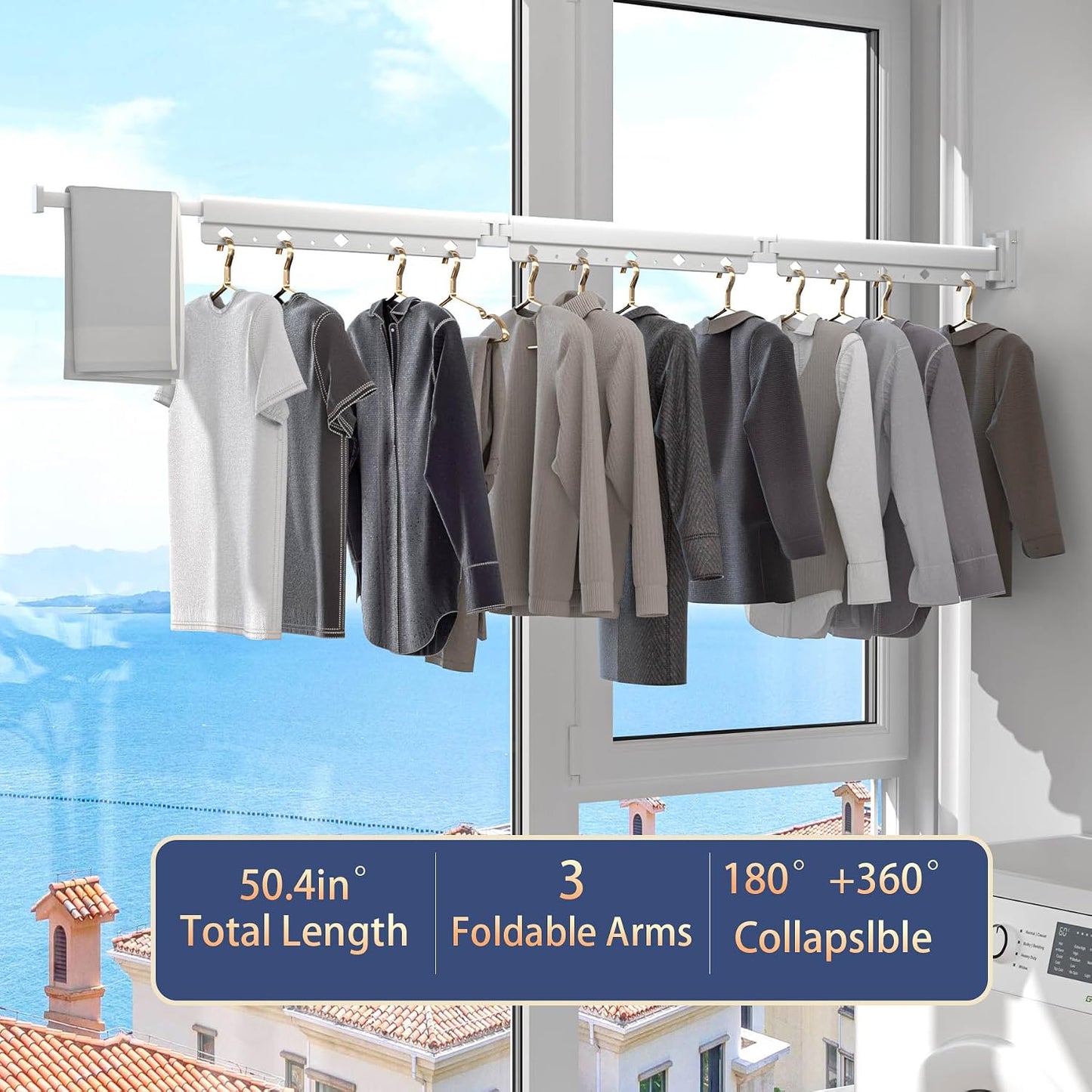 Wall Mounted Clothes Hanger Drying Folding Racks | Full 180° horizontal & vertical pivot