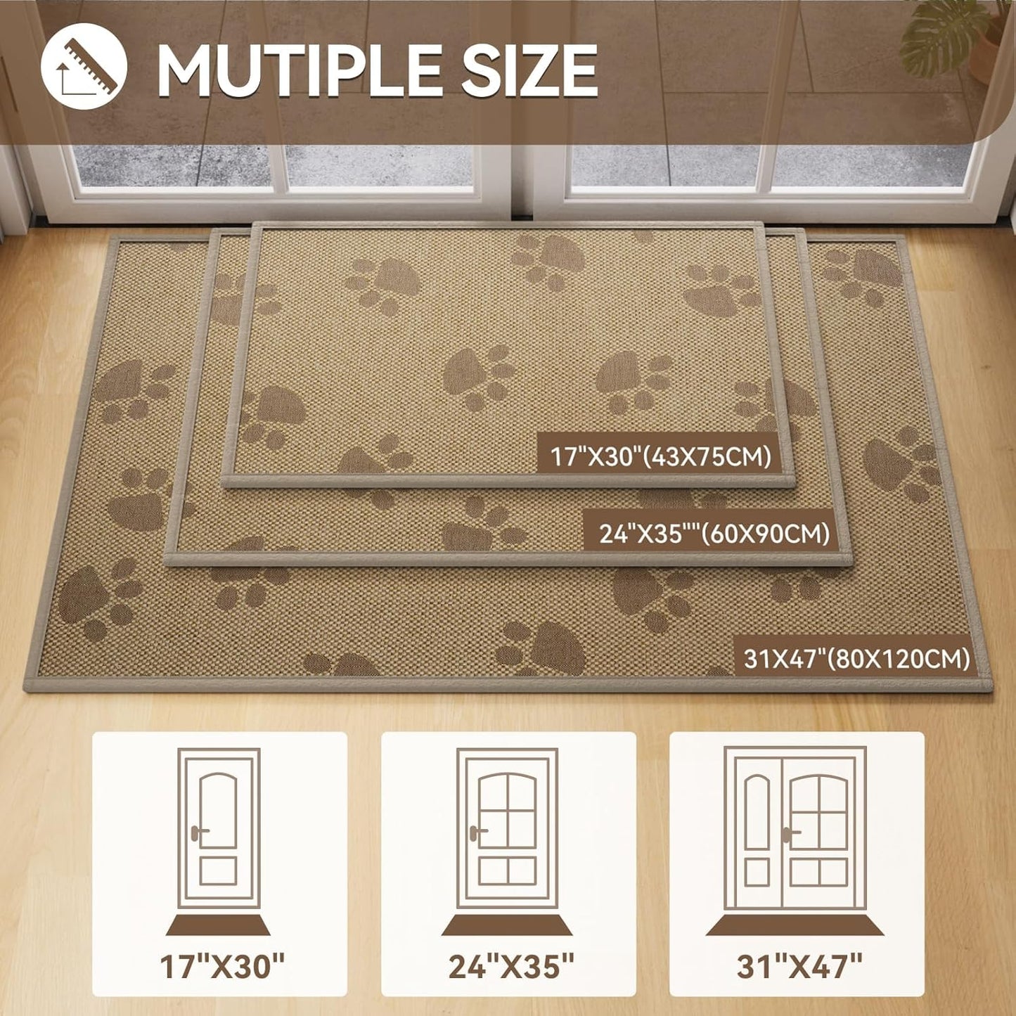 Door Mat 17"x30",Door Mat Indoor Entrance Dirt Resistant and Absorbent Non-Slip Rubber Backing Front Door Mats Washable Low-Profile Indoor Mats for Entryway, Inside Entrance Easy Clean Gray