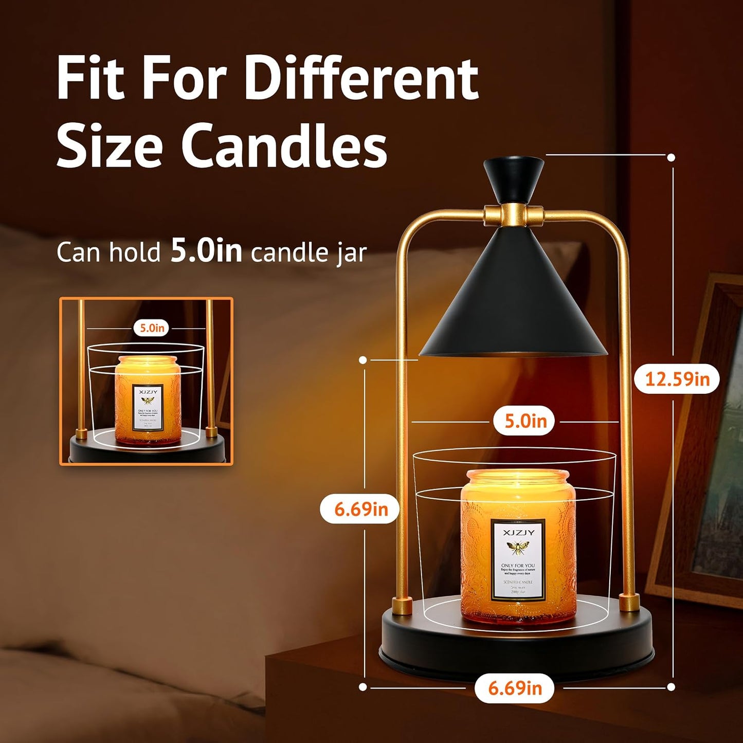 XJZJY Candle Warmer Lamp with Timer Dimmer,Unique Birthday Gifts for Women Mom,House Warming Gifts New Home Room Decor,Wax melt Warmer for Scented Wax Jar Candles,Black-Large