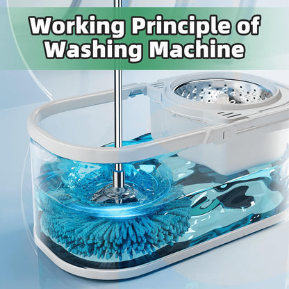 Spin Mop and Bucket with Wringer Set for Home,360° Mop and Bucket with Separate Clean and Dirty Water,Wet Dust Mop for Floor Cleaning with Extra Refills (Silver with 6 Pads)