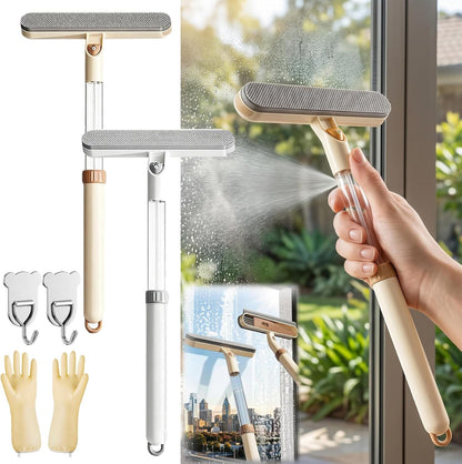 3-in-1 Double-Sided Window Screen Cleaning Brush, Multi-Purpose Window Screen Cleaner with Glass Scraper & Crevice Brush, Long Handle Screen Cleaner Tool for Home Office Car Screens (AB)