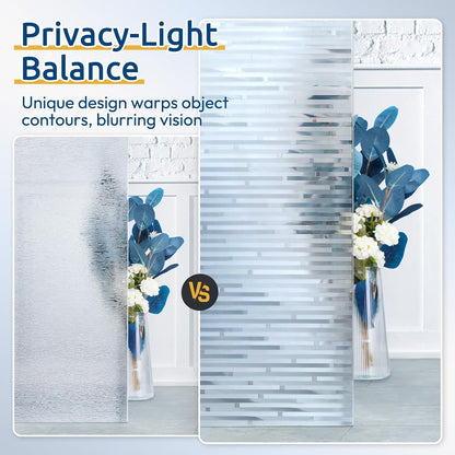 rabbitgoo Reeded Glass Window Privacy Film, Non Adhesive Frosted Glass Window Film, Static Cling, Removable, UV Heat Blocking, Anti-Glare, Decorative for Bathroom Living Room, 17.5 by 78.7 Inches