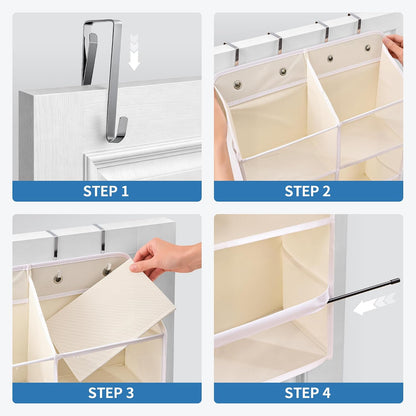 JARLINK 2 Pack Over the Door Organizer Storage, 5 Shelf Hanging Door Organizer with 5 Large Capacity Pockets, Anti Tilt 44 lb Load Behind Door Storage for Bedroom, Bathroom, Pantry, Nursery, (Grey)