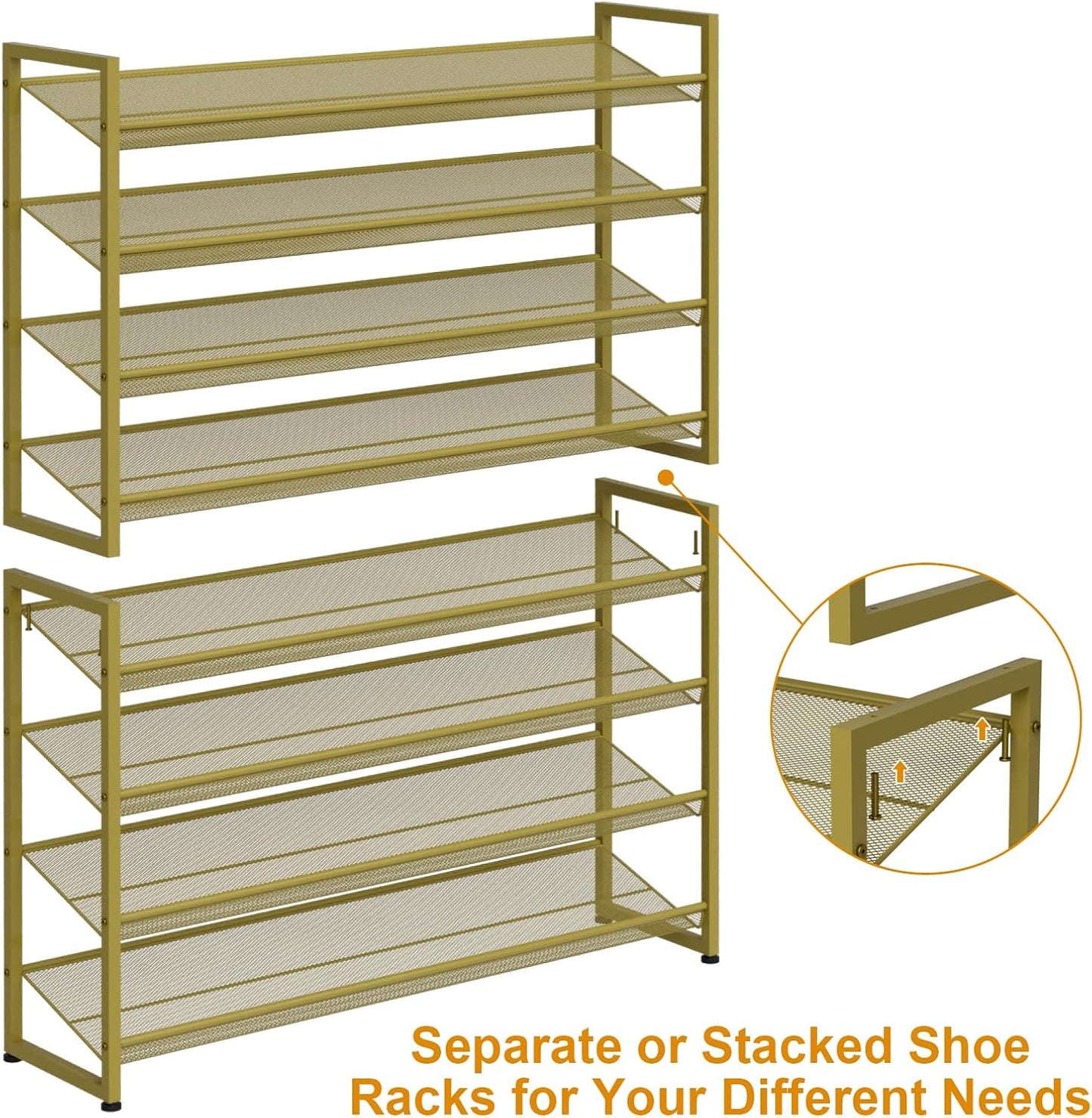 Large Shoe Rack 8 Tier Shoe Organizer, Heavy Duty Metal 4-Tier Stackable Shoe Storage Vertical Shoe Rack for Closet Front Door Entrance, Up to 50 Pairs, 44.8" W x 11.4" D x 56.7" H, Black