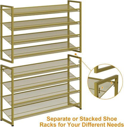 Large Shoe Rack 8 Tier Shoe Organizer, Heavy Duty Metal 4-Tier Stackable Shoe Storage Vertical Shoe Rack for Closet Front Door Entrance, Up to 50 Pairs, 44.8" W x 11.4" D x 56.7" H, Black