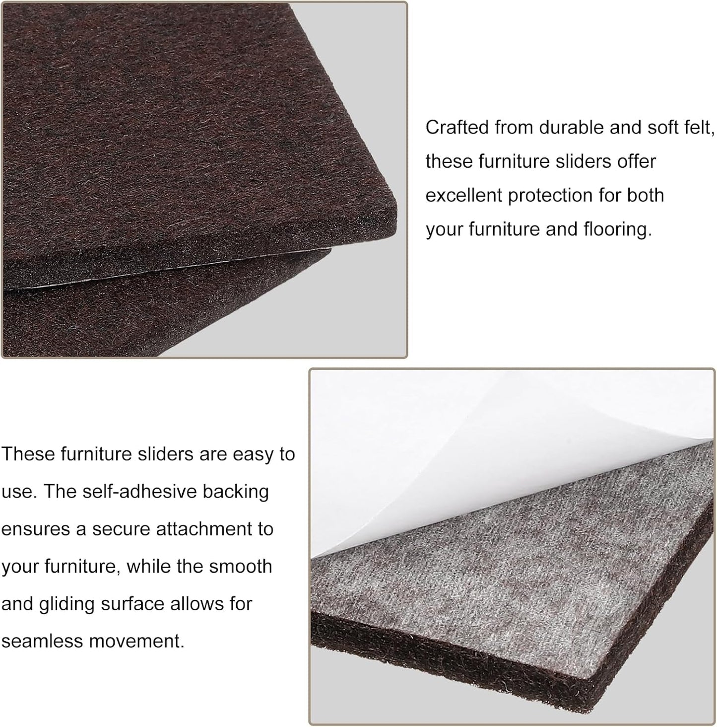 uxcell Furniture Pads, 16Pcs 2.5" - Square Self Adhesive Felt Furniture Pads, Floor Protectors for Furniture Feet Chairs Legs Hardwood Floors (Brown)