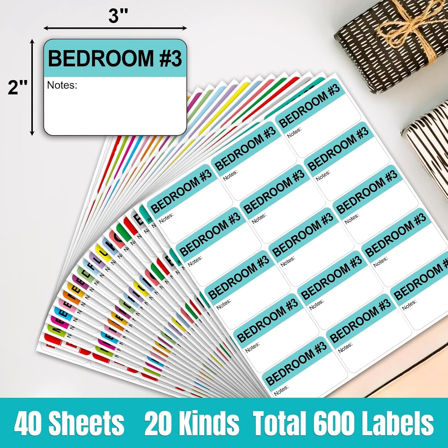 Kingtac 600 Writable Home Moving Stichers - 2' x 3', 20 Color-Coded Home Moving Packing Labels with Fragile, Extra, Heavy Options.Stick to Cardboard Boxes and Plastic Bins, No Extra Tape Needed