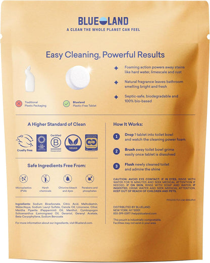 BLUELAND Toilet Bowl Cleaner Tablets, 14 Count (Pack of 2), Peppermint Eucalyptus, Plastic-Free, No Harsh Chemicals, Plant-Based, Septic-Safe, Removes Lime, Rust, Hard Water and Toilet Ring Stains
