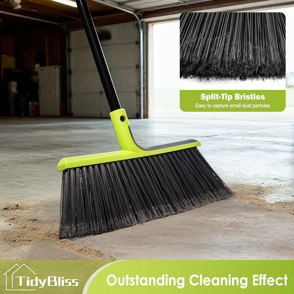 TidyBliss 2 Pack Outdoor Broom Heavy Duty, 56 inches Tall Commercial Soft Bristle Angle Brush for Sweeping Outside Patio Garden Porch Deck Shop Restaurant Garage House Lobby Hardwood Floors (Green)