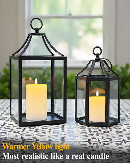 Gmnee 3"x4" Flickering Flameless Candles with Remote Timer, 3" Diameter White Pillar, Real Wax, Set of 2 Large Battery Operated LED Candles for Table and Fireplace Decor (H 4")