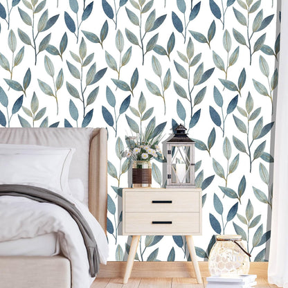 Blue Gold Leaf Peel and Stick Wallpaper Modern Self Adhesive Contact Paper Waterproof Removable Wall Paper for Bathroom Living Room 17.7"x70.8" Luxury Decorative Wallpaper