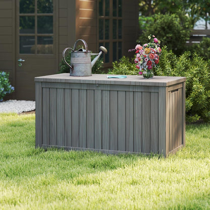 200 Gallon Deck Boxes Outdoor Waterproof, Outdoor Storage Box with Lockable Lid & UV-Resistant for Patio Furniture, Outdoor Cushions, Garden Tools and Pool Supplies, Light Brown