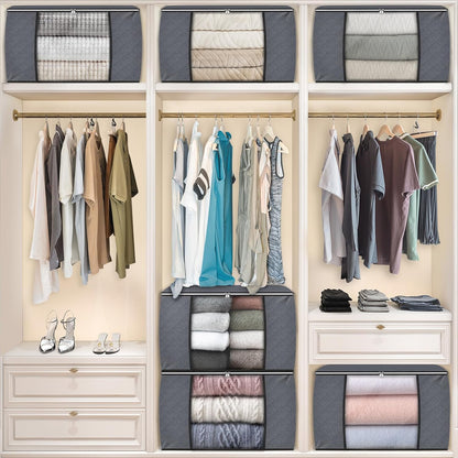 Fab totes 6 Pack Storage Bags for Clothes and Blanket, Foldable Closet Organizers and Storage with Zippers, Clear Window and Handles, Fabric Storage Bins for Sweater, Comforter, Bedding,Linen Sheets