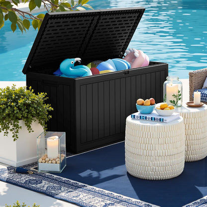Greesum Outdoor Storage Box 31 Gallon Storage Box with Lid for Patio Furniture, Garden Tools, Pool Supplies, Waterproof and UV Resistant, Lockable, Dark Black