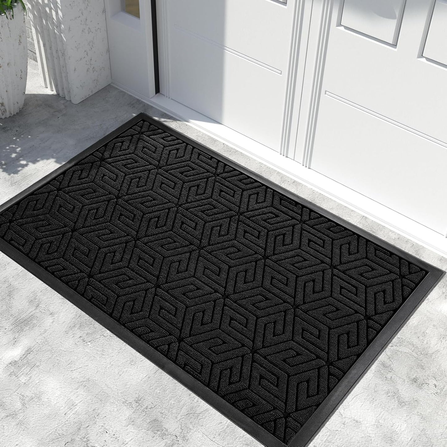 Yimobra Doormat Outdoor Entrance 29.5x17, All-Weather Waterproof Outdoor Mats for Front Door, Non Slip Welcome Door Mat for Patio Proch Outside Entryway Indoor, Black