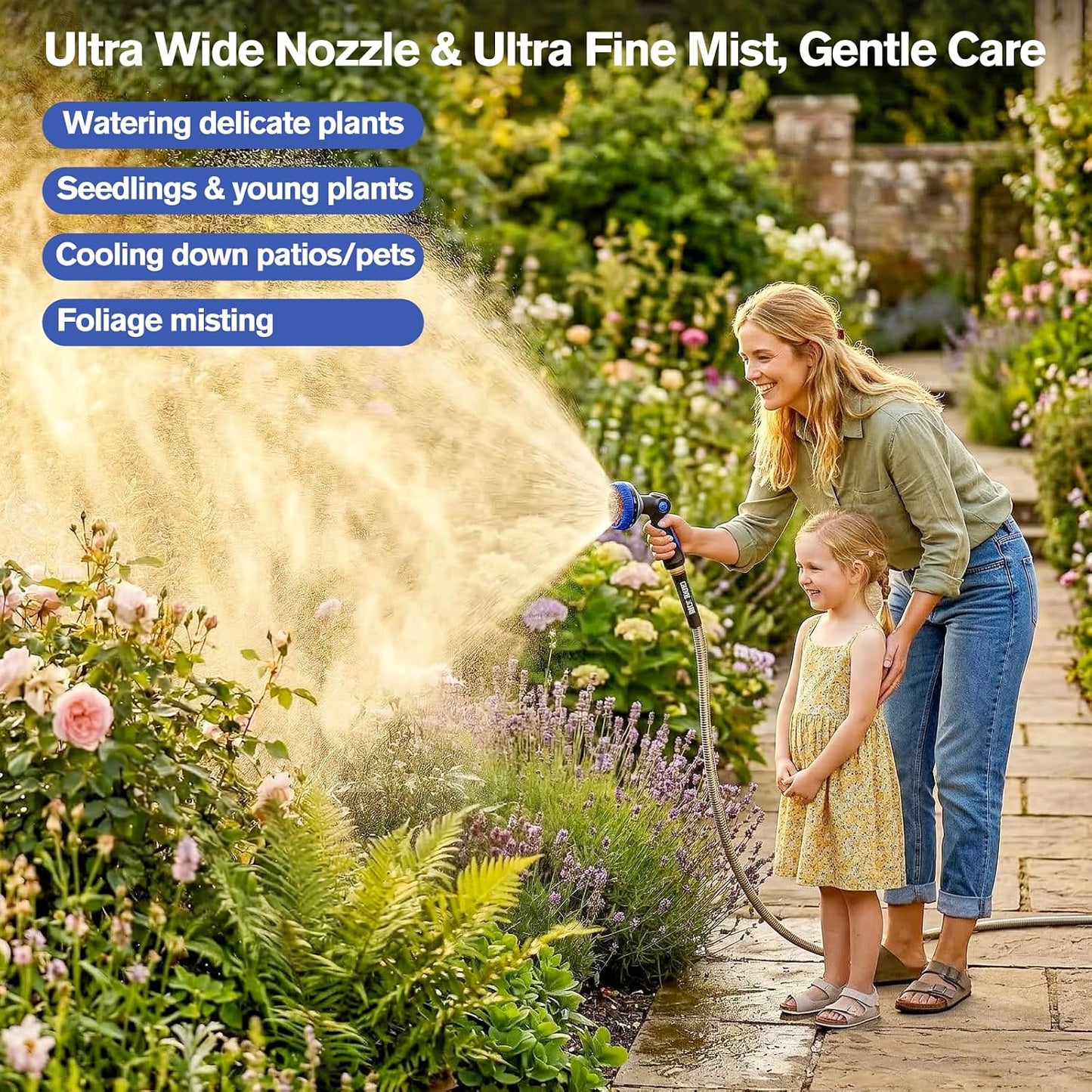 Rosy Earth Garden Hose Nozzle, 3.6" Ultra-Wide Metal Hose Sprayer, Orange
