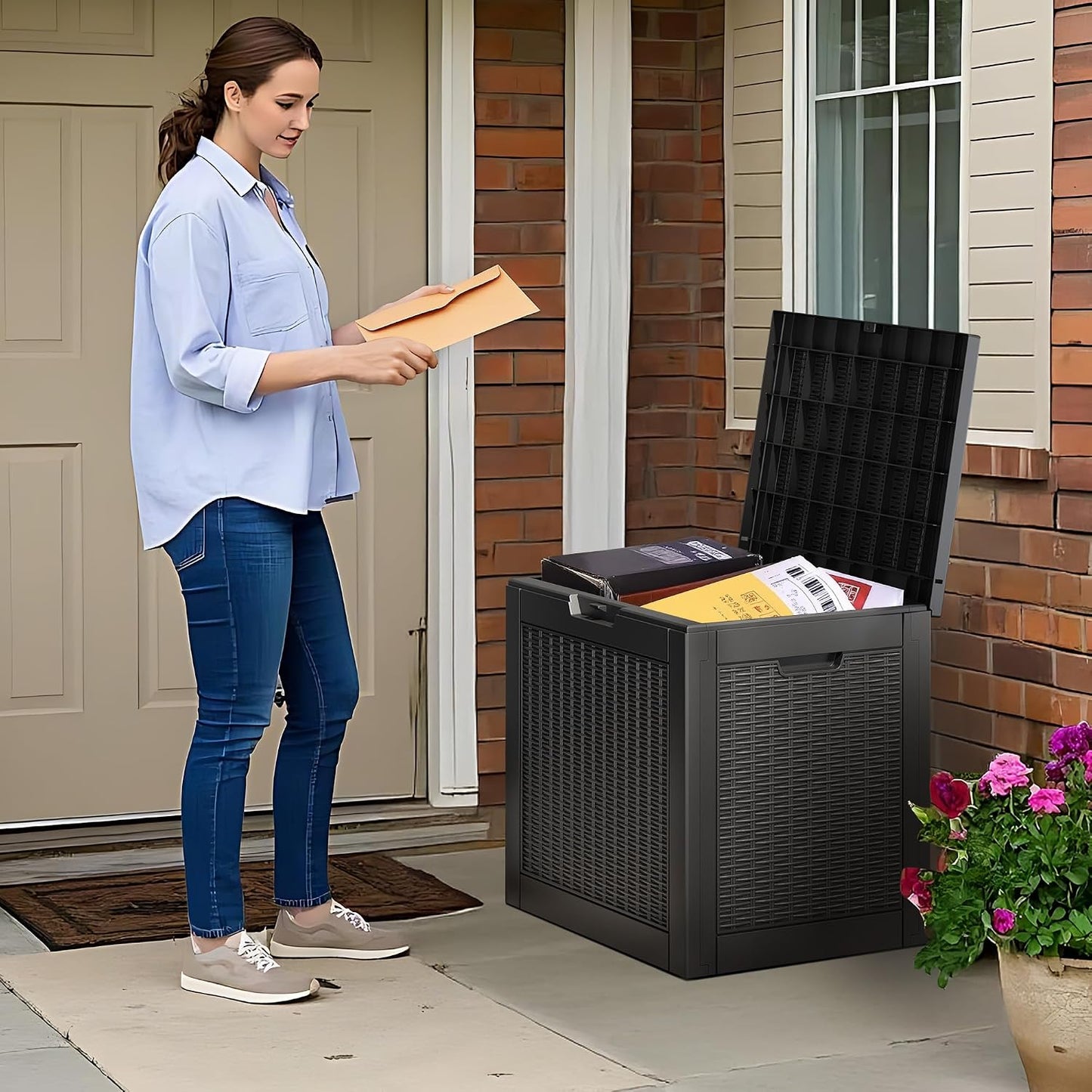 Outdoor Storage Deck Boxes Waterproof, Waterproof and UV Resistant Outdoor Storage Box Lockable Lid for Delivery Box, Indoor, Garden Tools, Pool Supplies, Patio (Black, 31 Gallon)