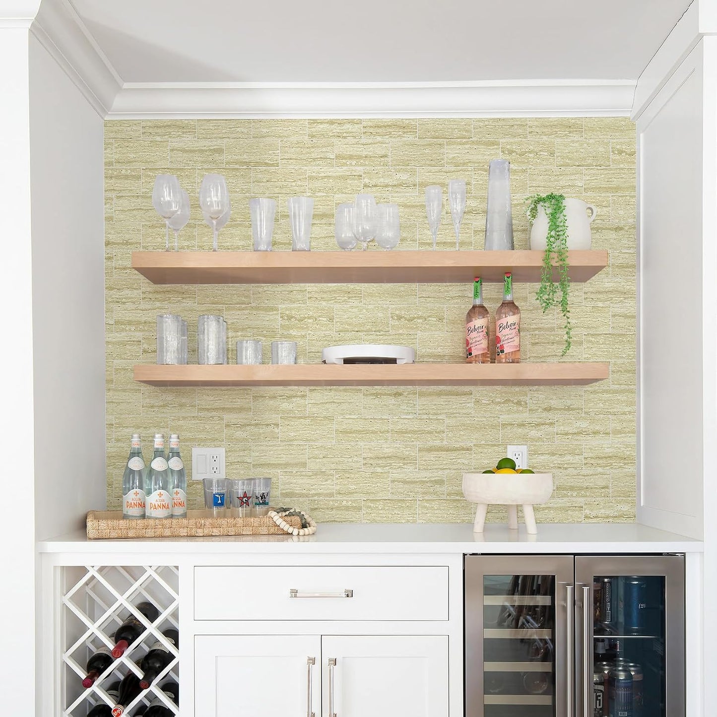 Vamos Tile 100-Piece Glossy Dolomite White Peel and Stick Backsplash Tile,3''x6'' PVC Subway Tile with White Grout, Stick on Backsplash for Kitchen/Bathroom/Fireplace