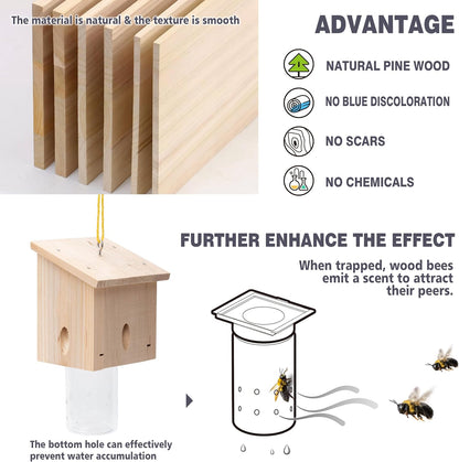 Carpenter Bee Trap for Outside - Pentroof Style Nature Hanging Wood Carpenter Bee Traps Outdoor - Best Bee Trap - Insect Traps with Removable Vault