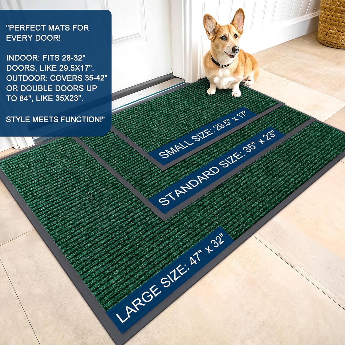OLANLY Front Door Mat Indoor Outdoor Entrance, 2-Pack 29.5 x 17 Inch, Waterproof Heavy Duty Doormat, Fade Resistant, Low Profile, Easy Clean Patio Porch Welcome Floor Mats for Entry, Grey