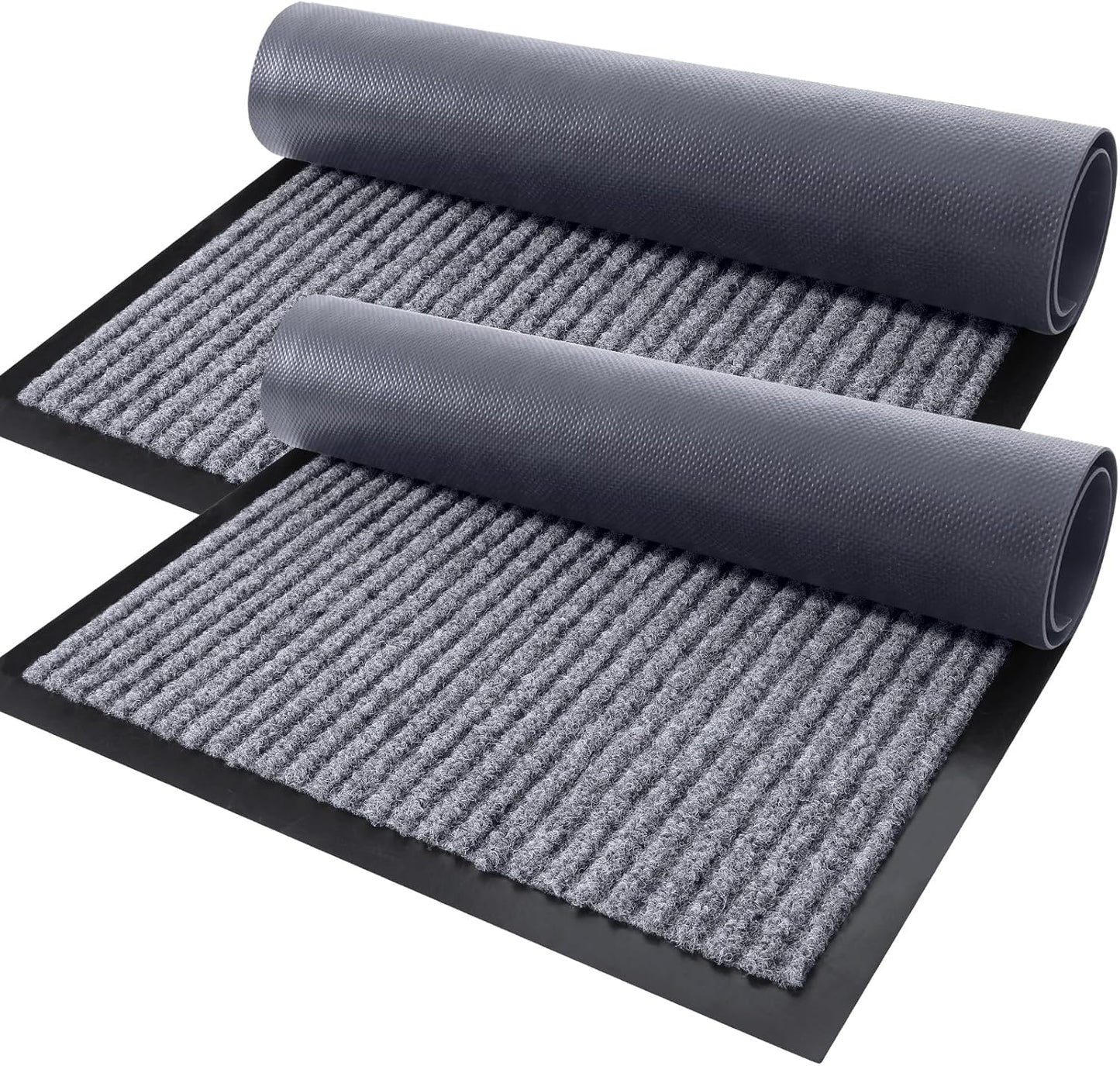 OLANLY Front Door Mat Indoor Outdoor Entrance, 2-Pack 29.5 x 17 Inch, Waterproof Heavy Duty Doormat, Fade Resistant, Low Profile, Easy Clean Patio Porch Welcome Floor Mats for Entry, Grey