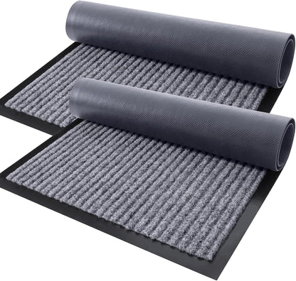 OLANLY Front Door Mat Indoor Outdoor Entrance, 2-Pack 29.5 x 17 Inch, Waterproof Heavy Duty Doormat, Fade Resistant, Low Profile, Easy Clean Patio Porch Welcome Floor Mats for Entry, Grey