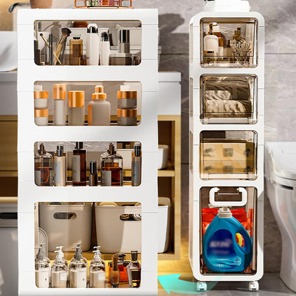 5-Tier Slim Bathroom Storage Cabinet,Narrow Floor Cabinets with Drawers and Wheels,Rolling Narrow Organizer for Small Spaces,Kitchen,Laundry,7.9”W